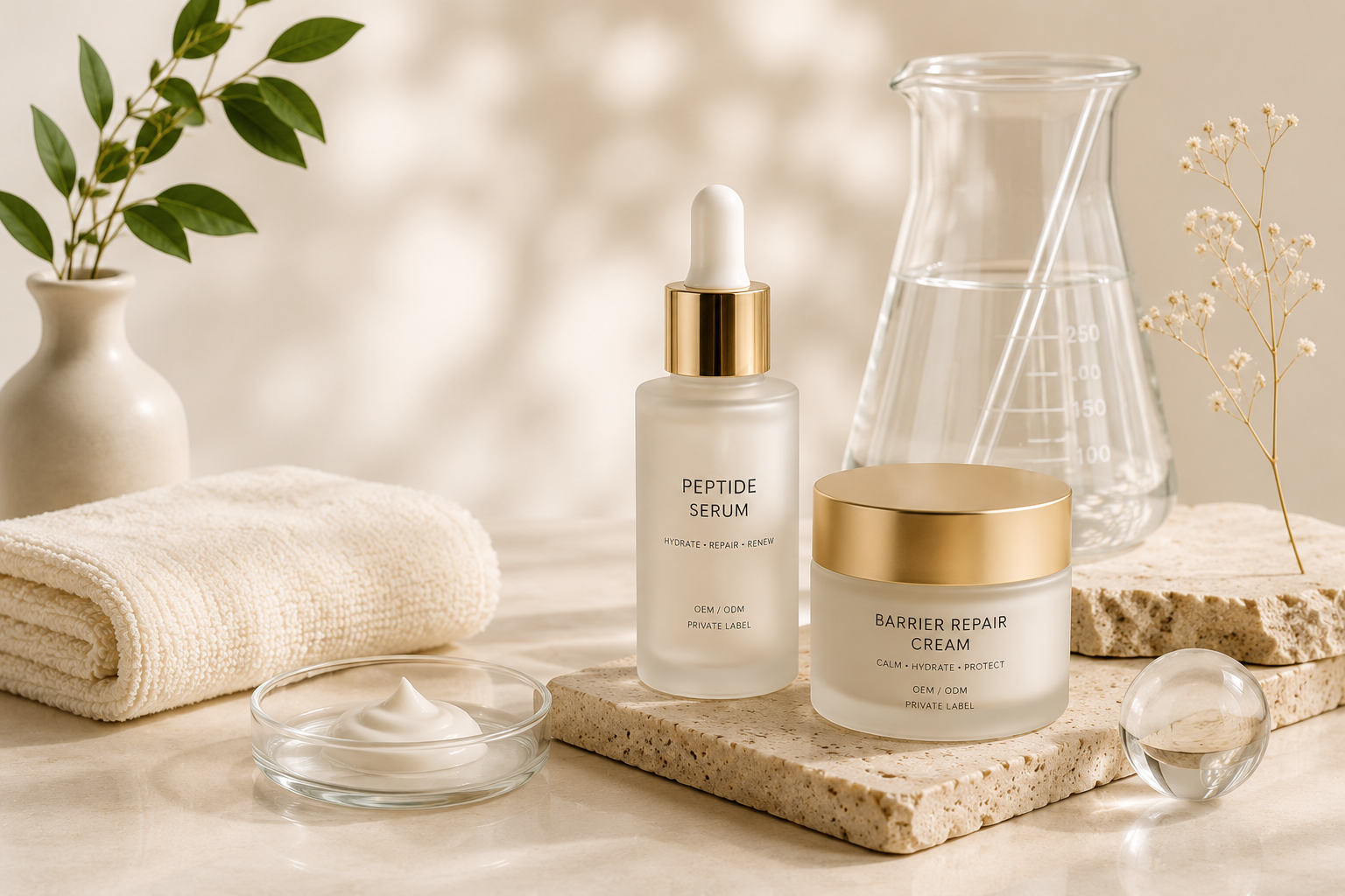Advanced skincare private label Malaysia development for peptide serum and clinic aftercare concepts