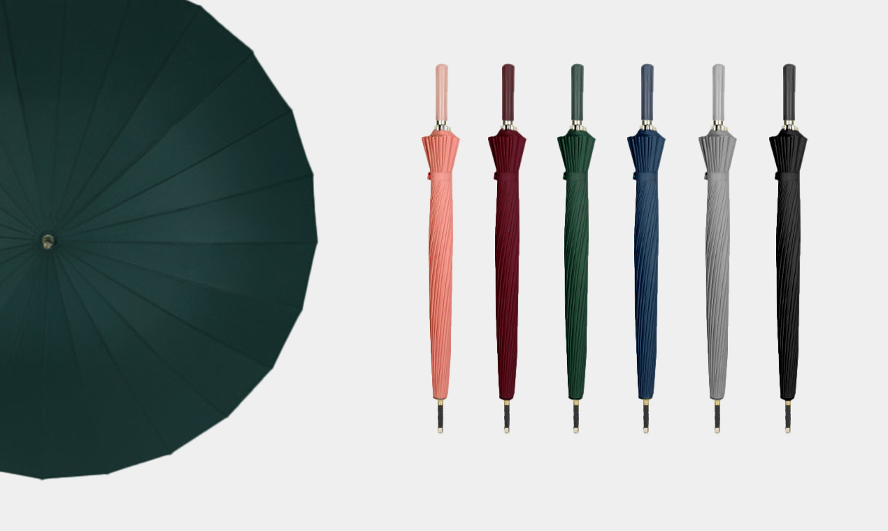 Straight-handle umbrella shown open and folded